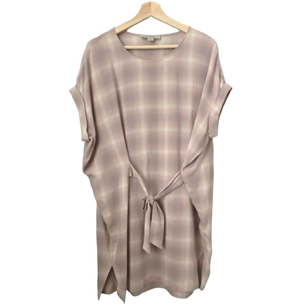 All Saints Sonny Check Short Sleeve Front Tie Shift Light Pink Dress Size US 2 - Picture 4 of 12